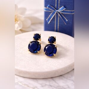 Rivka 18k Gold Clad Sapphire Blue Double Stone Earrings